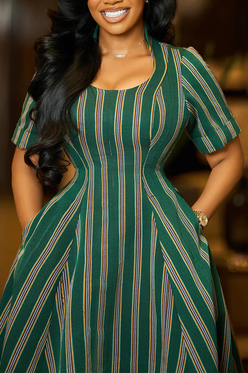 Women's Elegant A Line Hem Stripe Dress