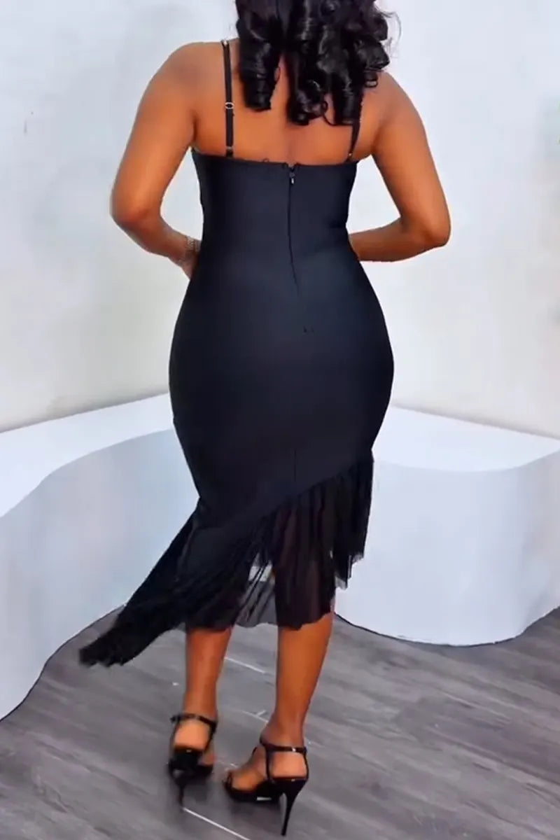 Women's Elegant Asymmetric Hem Rhinestone Cami Dress