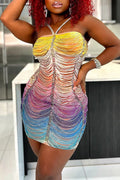 Women's Short Party Dress With Rhinestones And Tassels