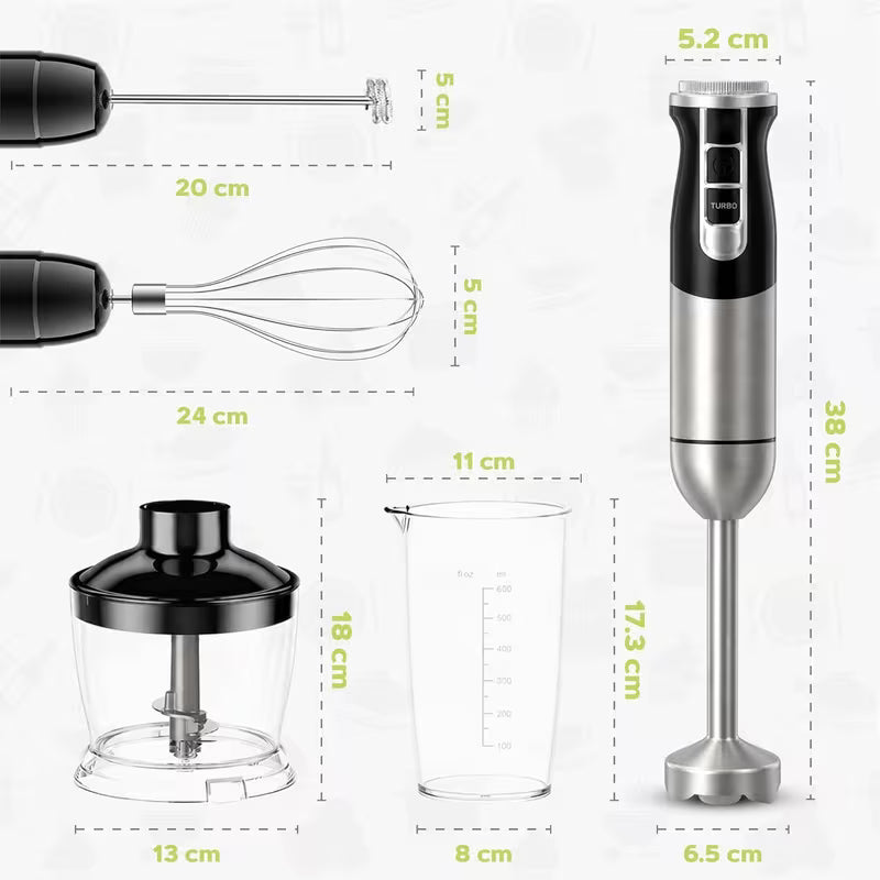 M4Y 5 IN 1 Hand Blender Kitchen Set 1000 W Stainless Steel Stick Blender, DC Motor