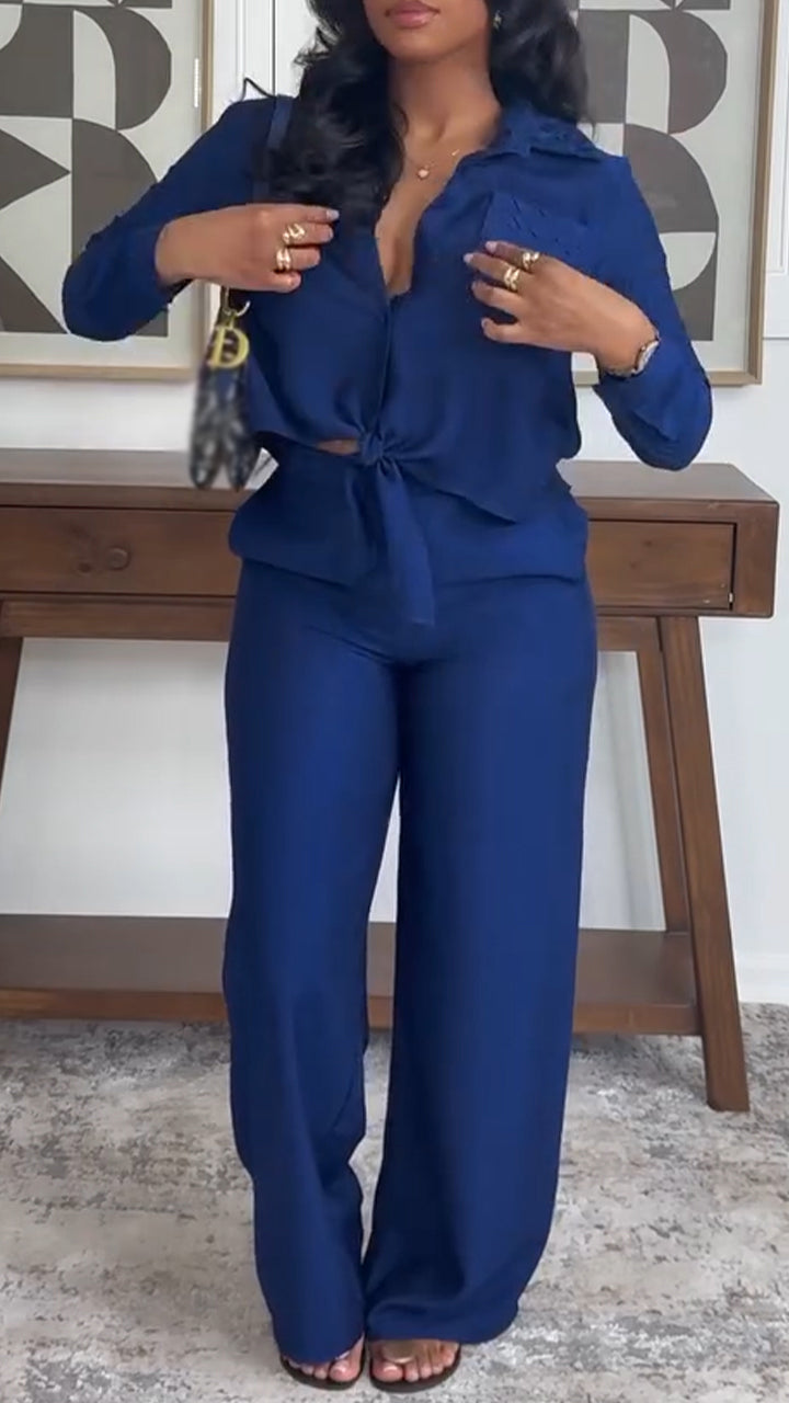 Women Collar Shirt+ Pants Casual Suit
