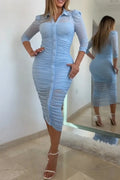 Women's Elegant Pleated Mesh Stretch Dress