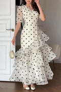 Women's Elegant Tiered Flounce Hem Polka Dot Dress
