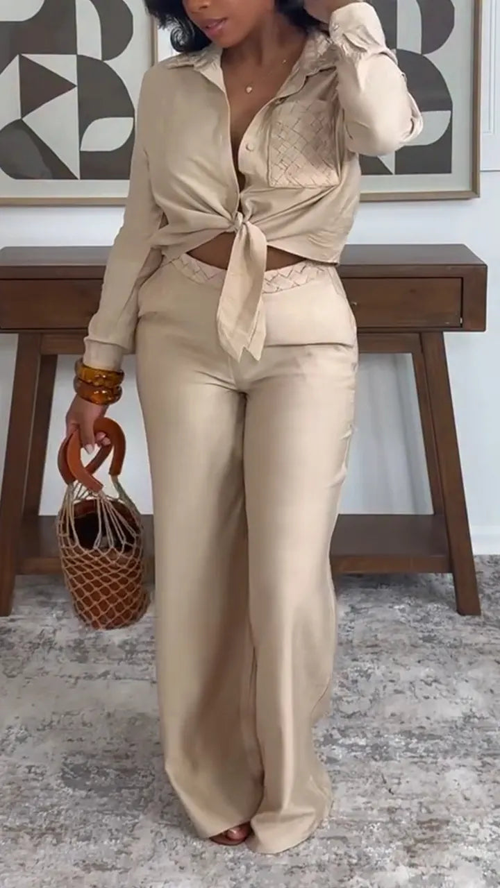 Women Collar Shirt+ Pants Casual Suit
