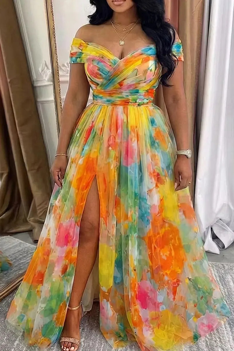Women's Colorful Off Shoulder Long Party Dress