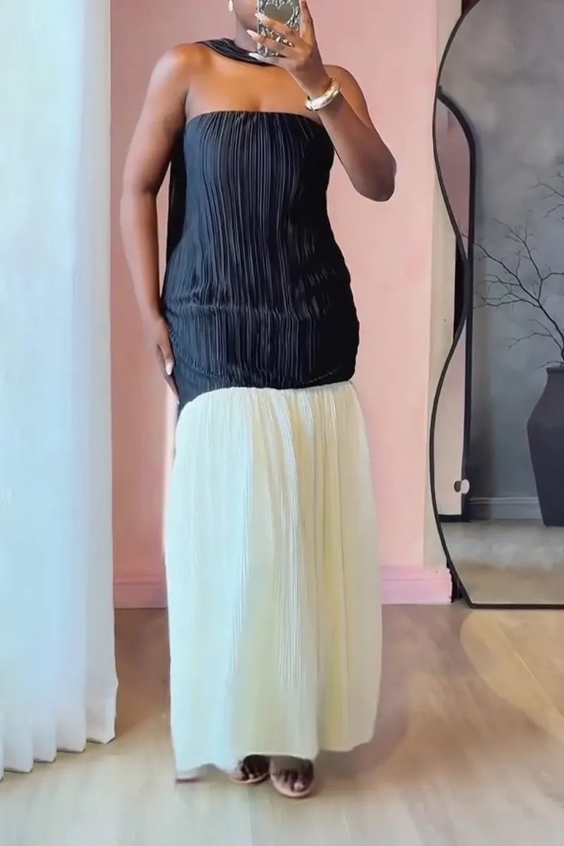 Women's Strapless Patchwork Elegant Temperament Dinner Party Style Dress
