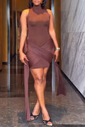 Women's Round Neck Sleeveless Patchwork Slim Fit Elegant Temperament Hip Hugging Dress