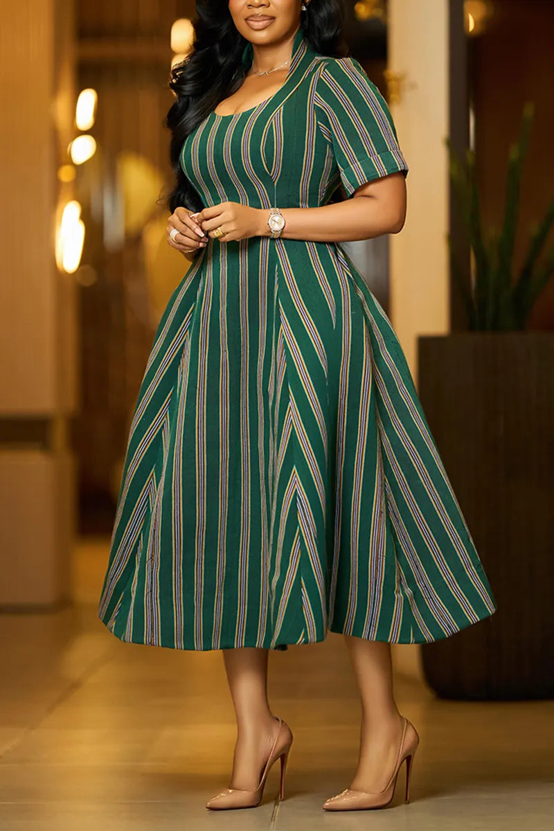 Women's Elegant A Line Hem Stripe Dress