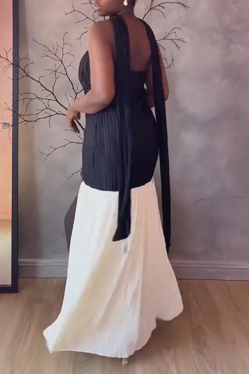 Women's Strapless Patchwork Elegant Temperament Dinner Party Style Dress